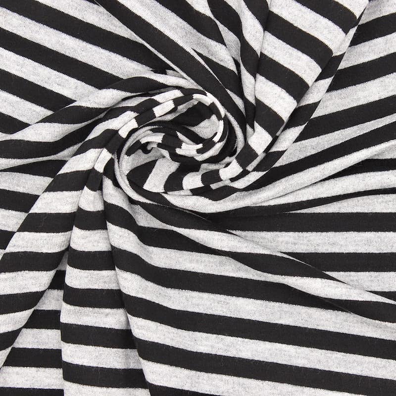 Striped jersey fabric with silver fantasy thread