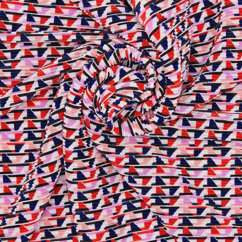 Plissé fabric with geometric patterns - multicolored