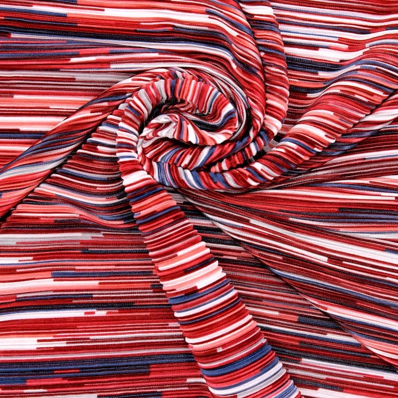 Striped plissé fabric - red