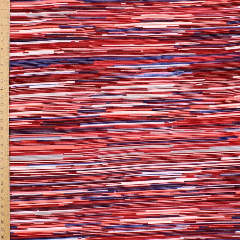 Striped plissé fabric - red
