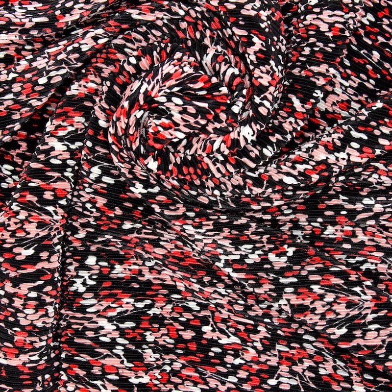 Plissé fabric with pink pattern - black