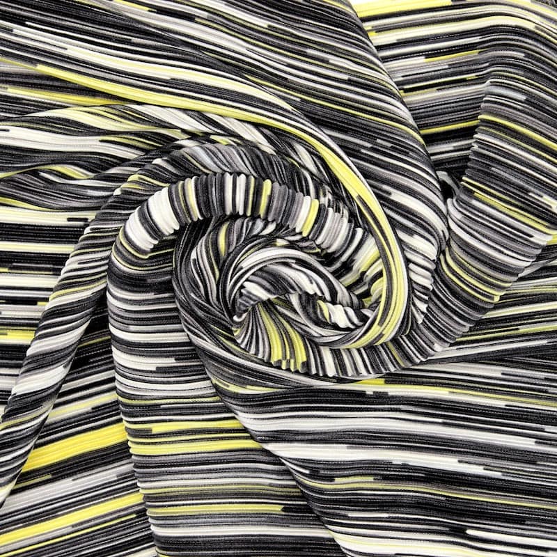 Striped plissé fabric - grey / yellow