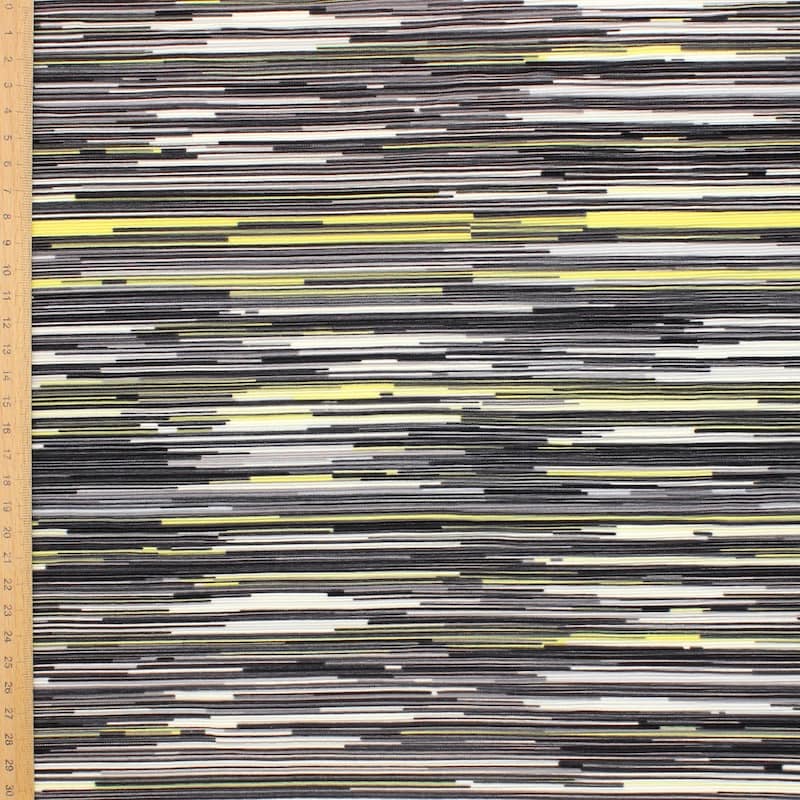 Striped plissé fabric - grey / yellow