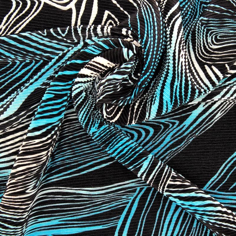 Plissé fabric in polyester - blue and black