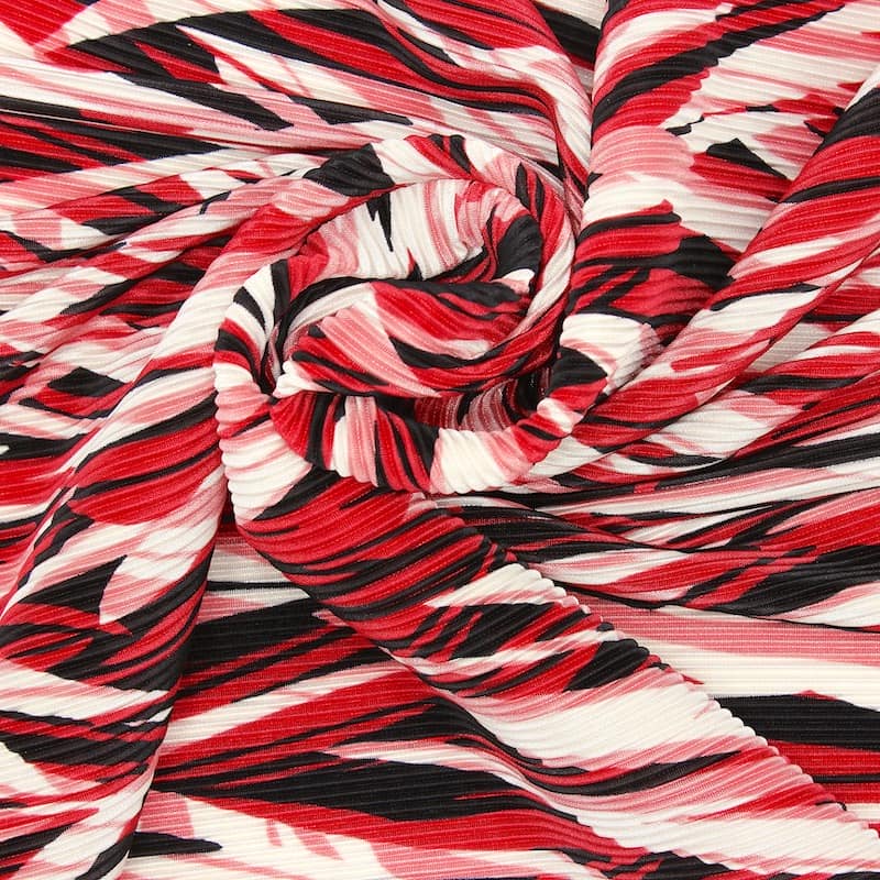Plissé stof in polyester - rood en roos