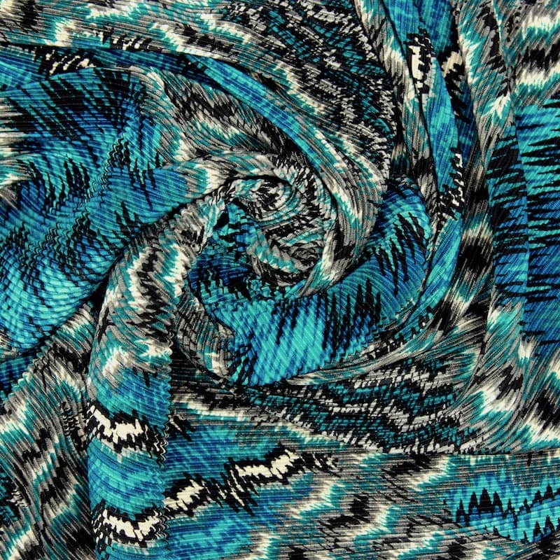 Plissé stof in polyester - blauw
