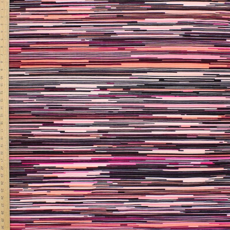 Striped plissé fabric - pink / black