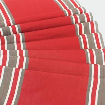 Striped deckchair fabric in dralon - red/taupe