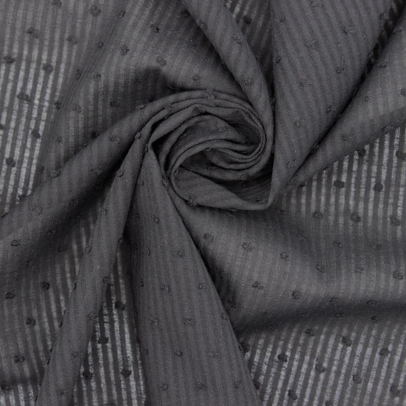 Tissu coton plumetis et rayures noir