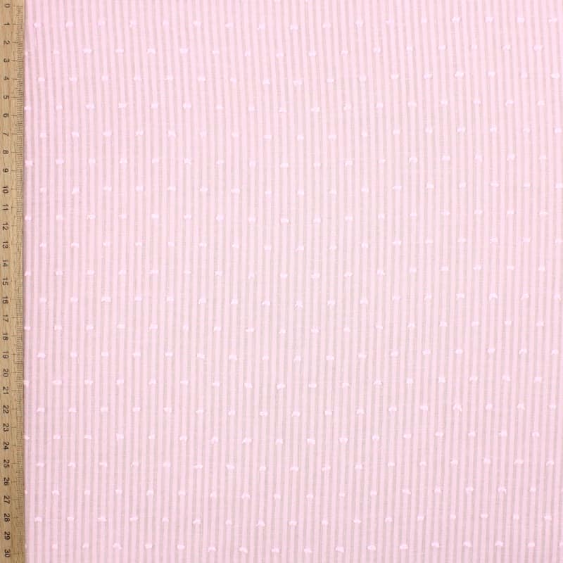 Cotton with stripes and embroidered dots - pink