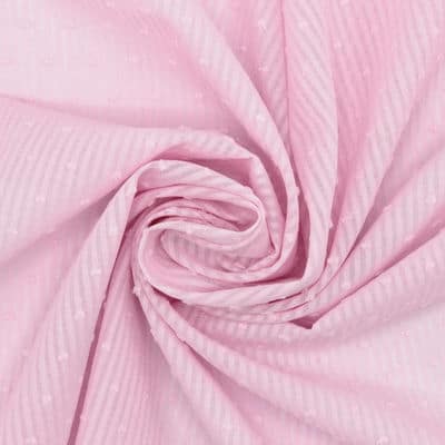 Tissu coton plumetis et rayures rose