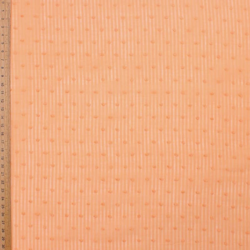 Cotton with stripes and embroidered dots - salmon