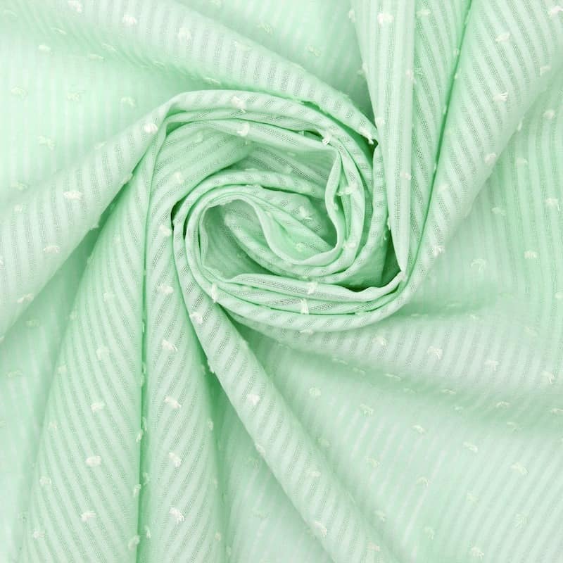 Tissu coton plumetis et rayures vert