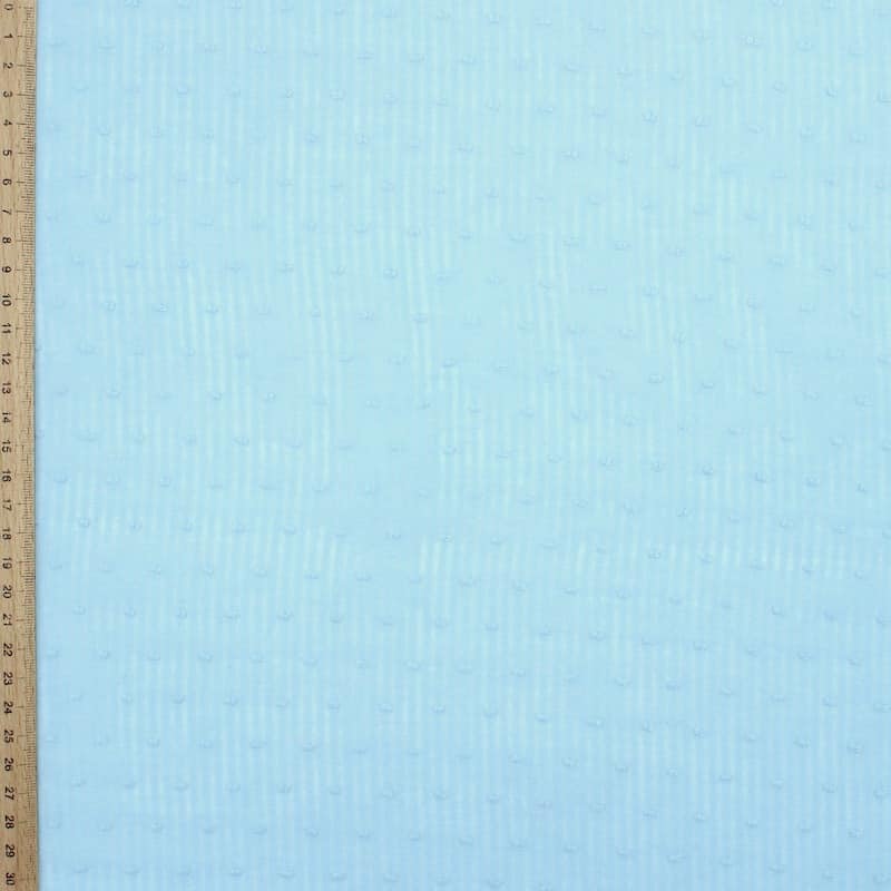 Cotton with stripes and embroidered dots - sky blue