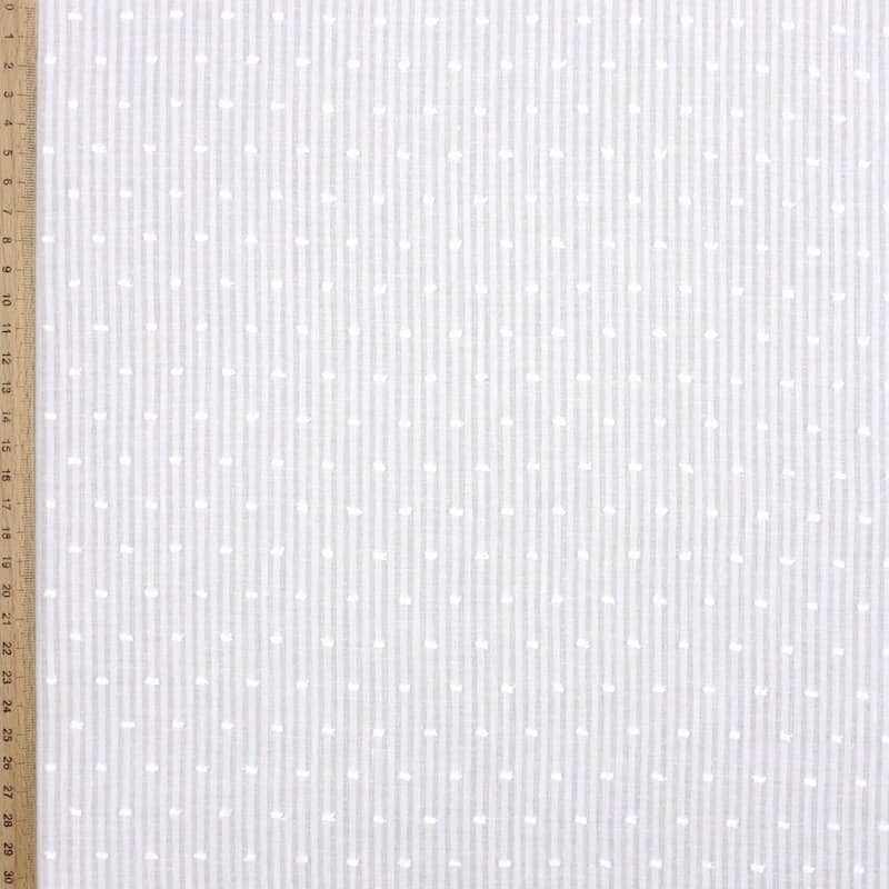 Tissu coton plumetis et rayures blanc