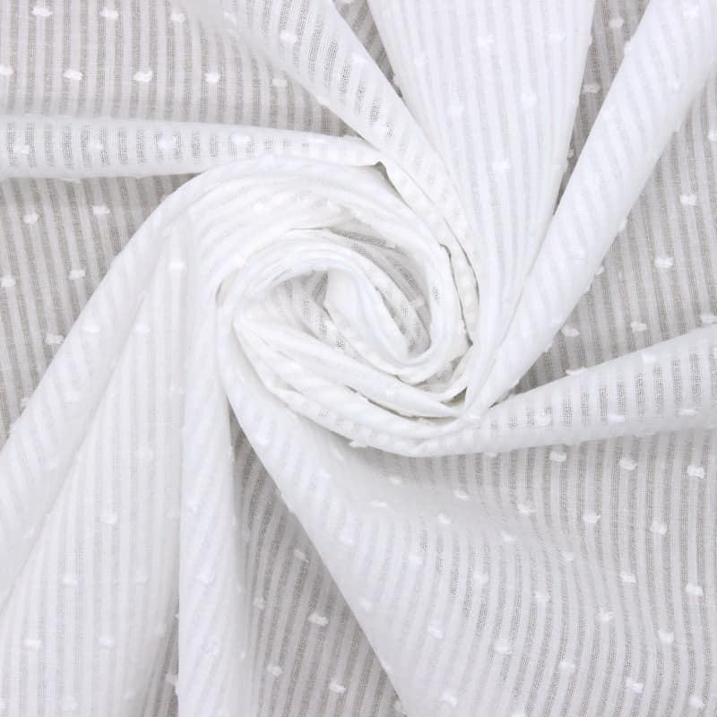 Tissu coton plumetis et rayures blanc
