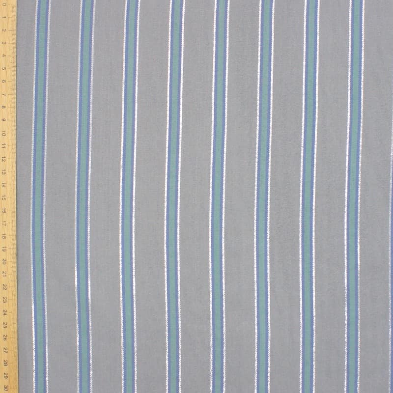 Viscose fabric with stripes and lurex - grey