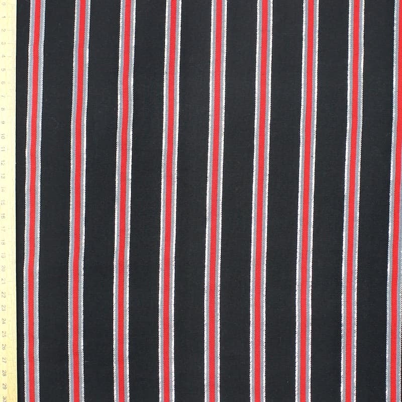 Viscose fabric with stripes and lurex - black