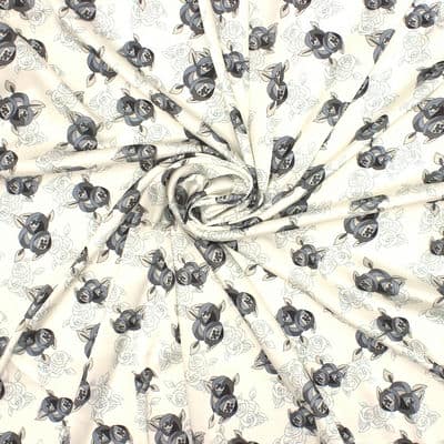Polyester satin fabric with flowers - off-white
