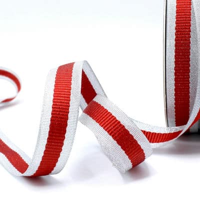 Silver braid trim with red stripe