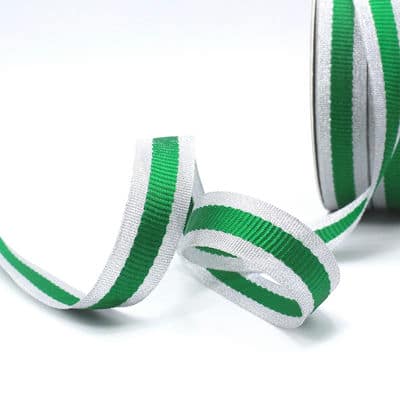 Silver braid trim with green stripe