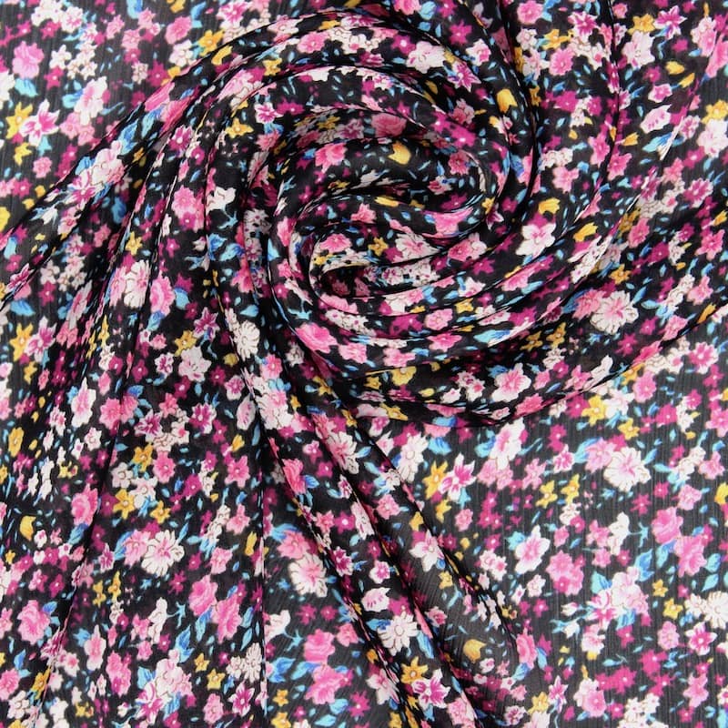Sluier in polyester met bloemen - zwart/roos
