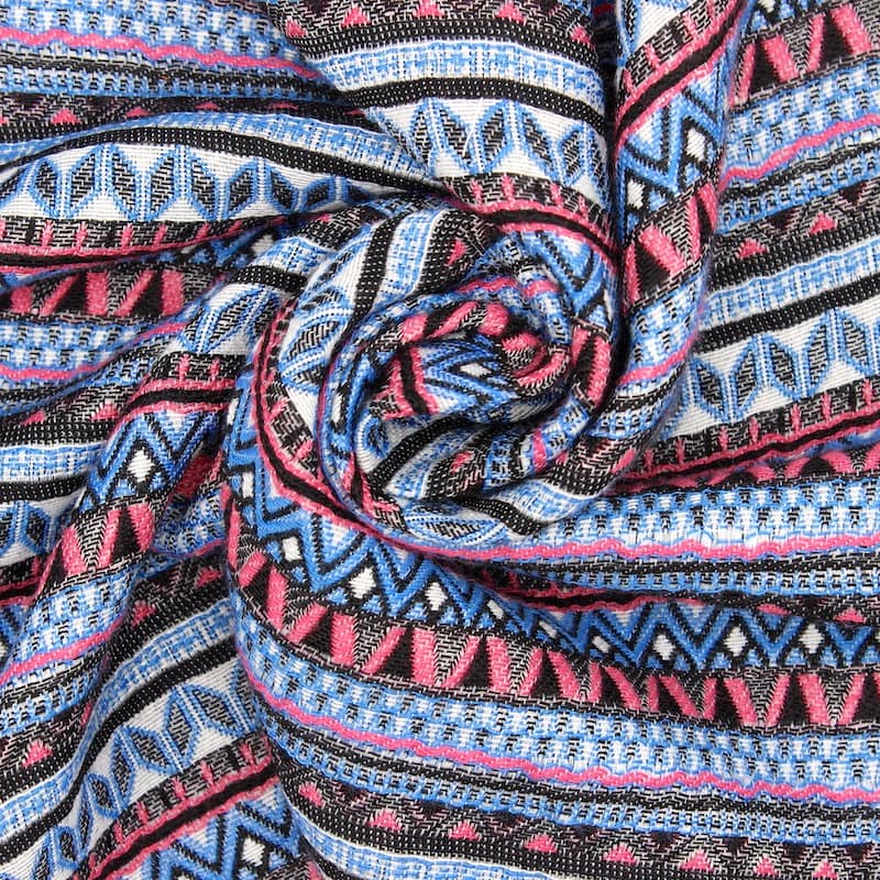 Jacquard fabric with geometric prints - pink / blue