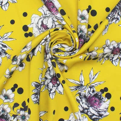 Embossed satin with flowers - yellow