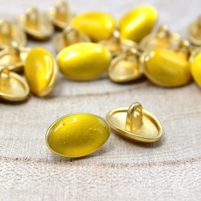 Golden oval button - enamelled ochre