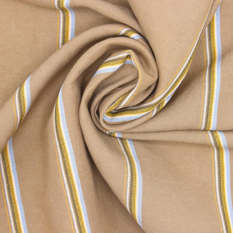 Striped fabric in viscose and linen - beige