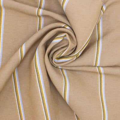 Striped fabric in viscose and linen - beige