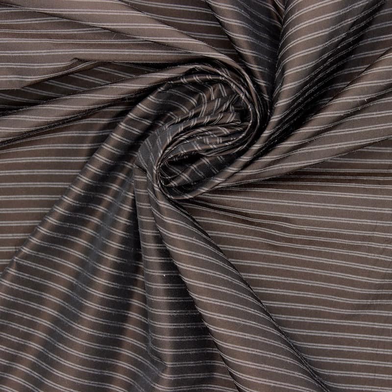 Tissu coton et polyester rayures - brun