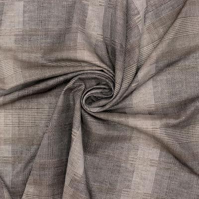Tissu coton et polyester carreaux - brun