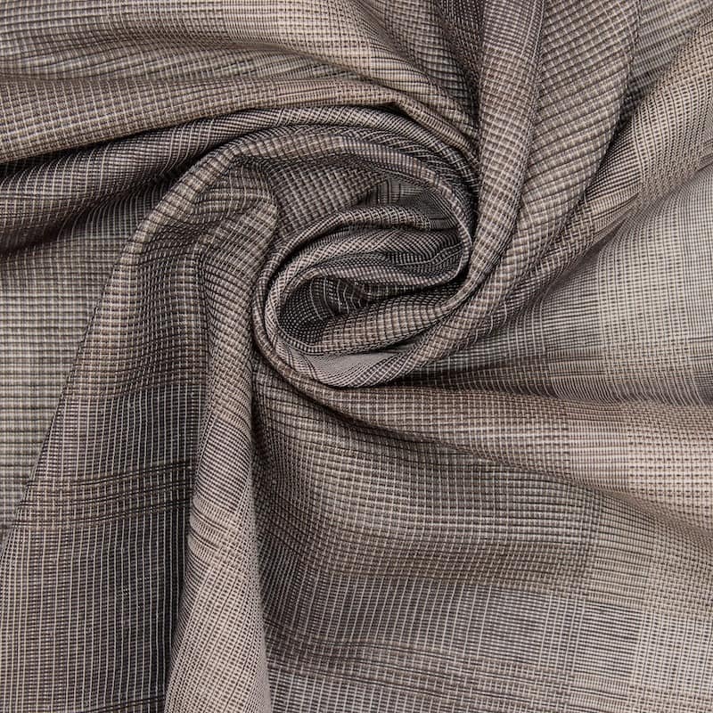Tissu coton et polyester carreaux - brun