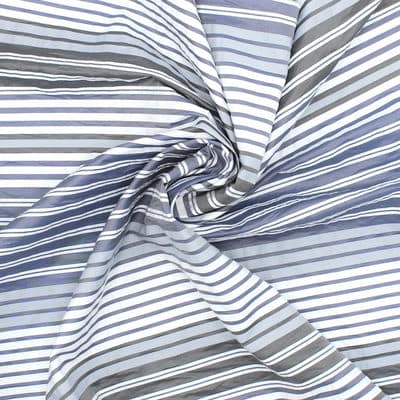 Striped fabric with shape memory - blue / grey