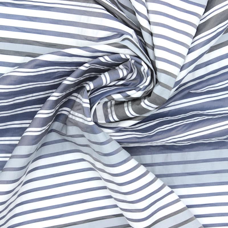 Striped fabric with shape memory - blue / grey