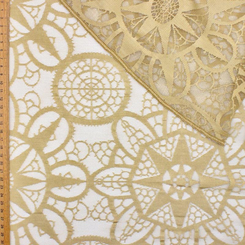 Transparent veil with patterns - gold beige