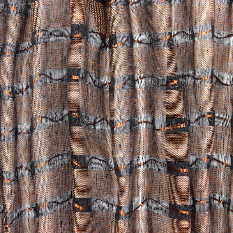 Striped fabric in linen and copper - black/pink