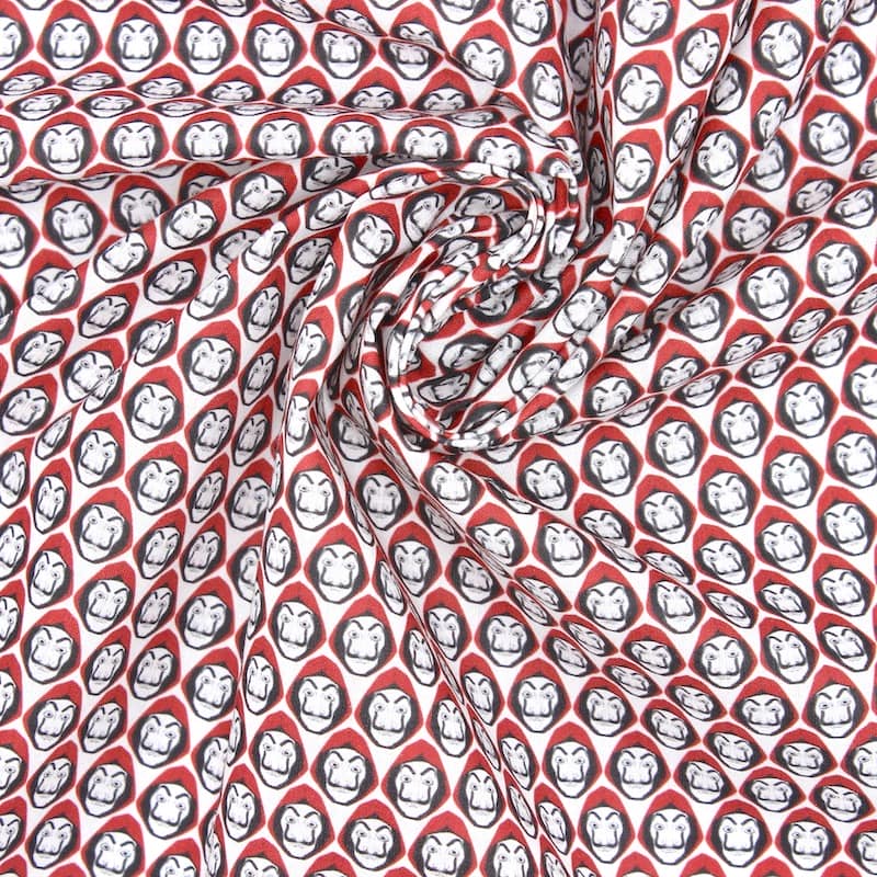 Tissu coton Casa de Papel - blanc/rouge