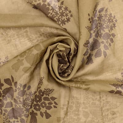 Cotton veil with shape memory and flowers - brown