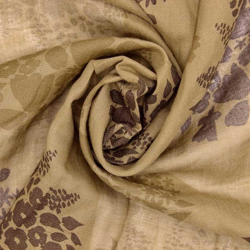 Cotton veil with shape memory and flowers - brown