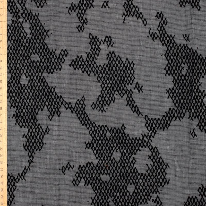 Polyester veil with velvet patterns - black 