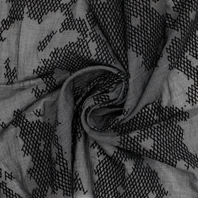 Polyester veil with velvet patterns - black 