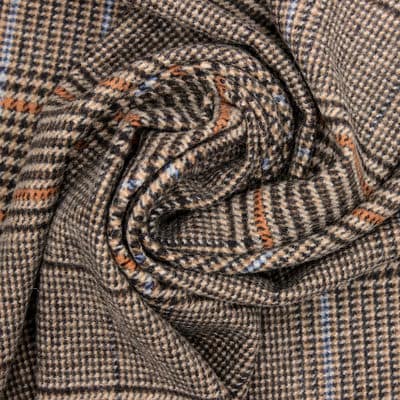 Checkered 100% wool fabric - brown