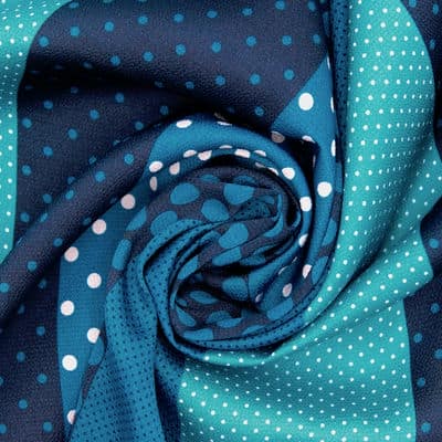 Crêpe fabric with stripes and dots - blue
