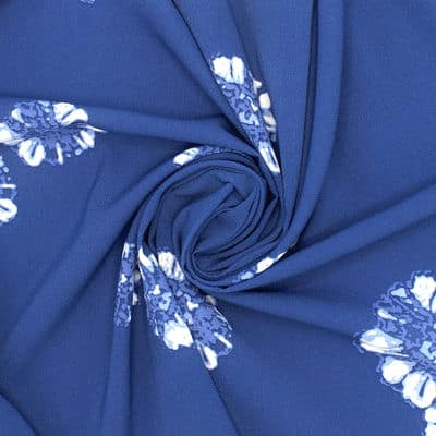 Tissu extensible fleurs - bleu
