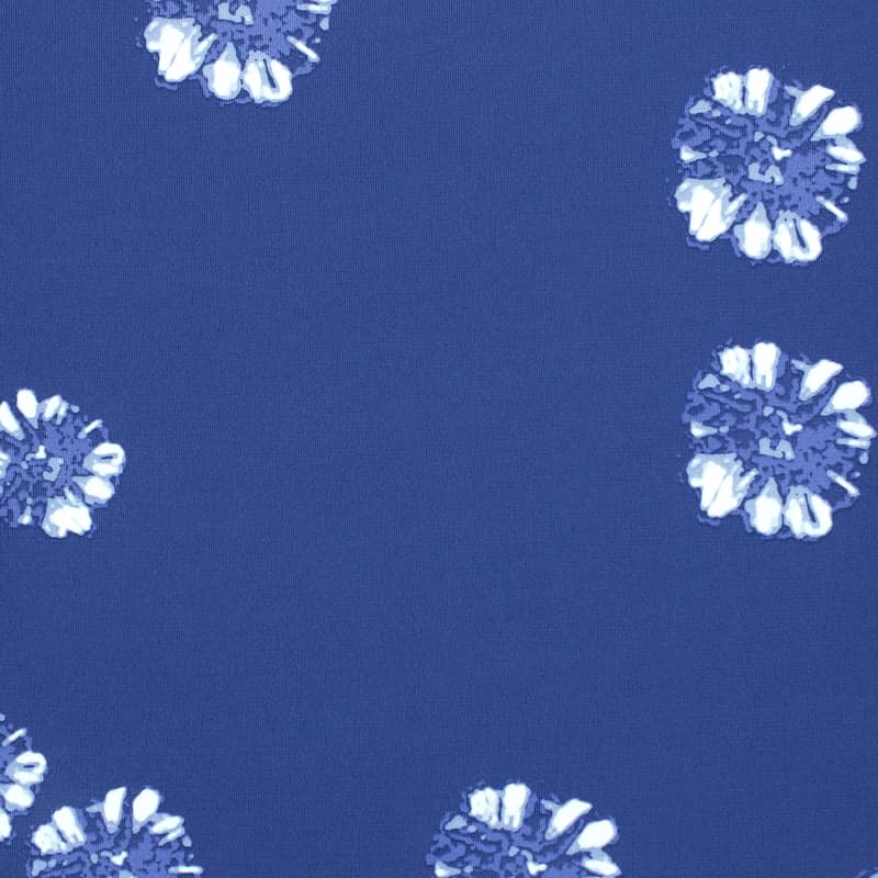 Rekbare stof met bloemen - blauw 