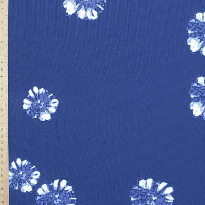 Tissu extensible fleurs - bleu