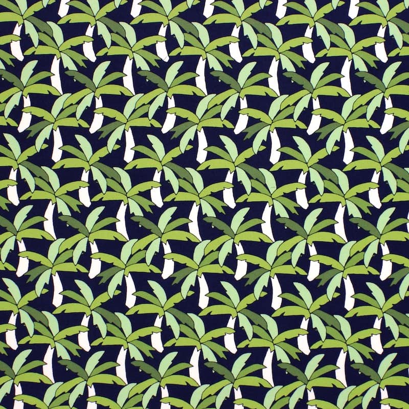 Viscose fabric with palm trees - green / navy blue