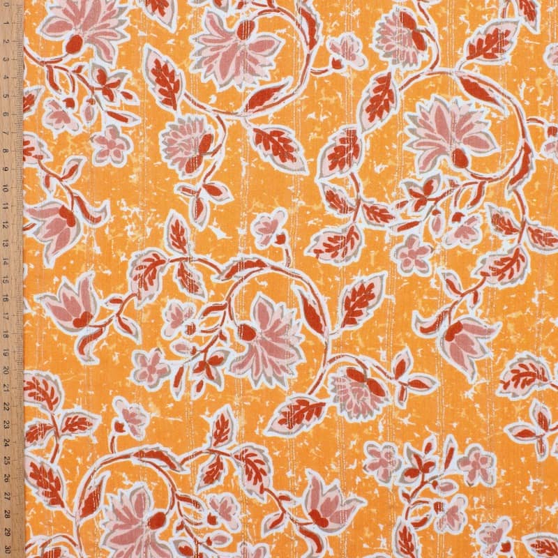 Tissu viscose floral - orange